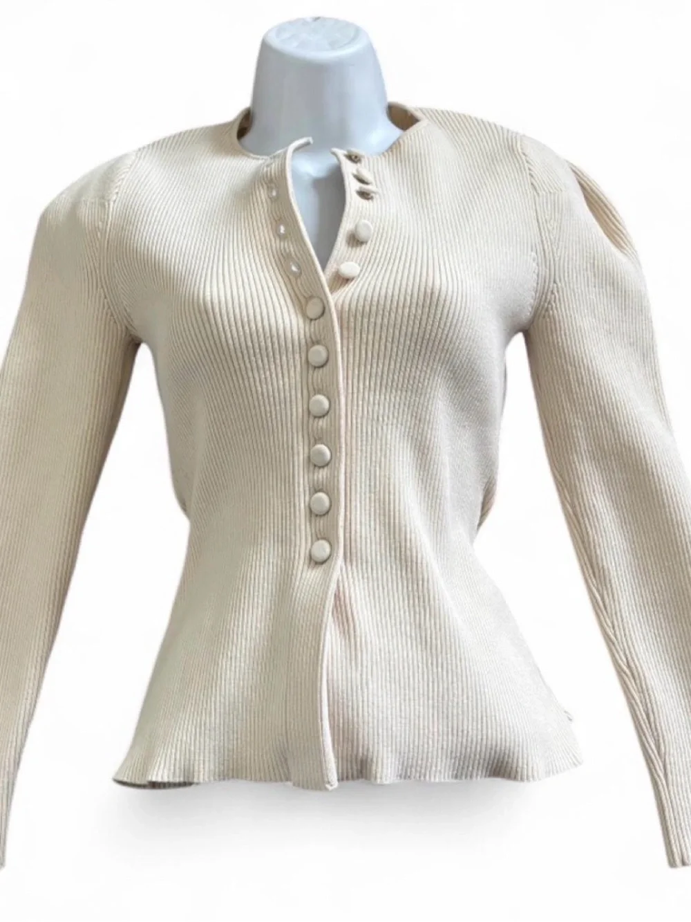 Zara Preppy Grunge Biker Office Work Cream Ribbed Button-Front Long Sleeve Top